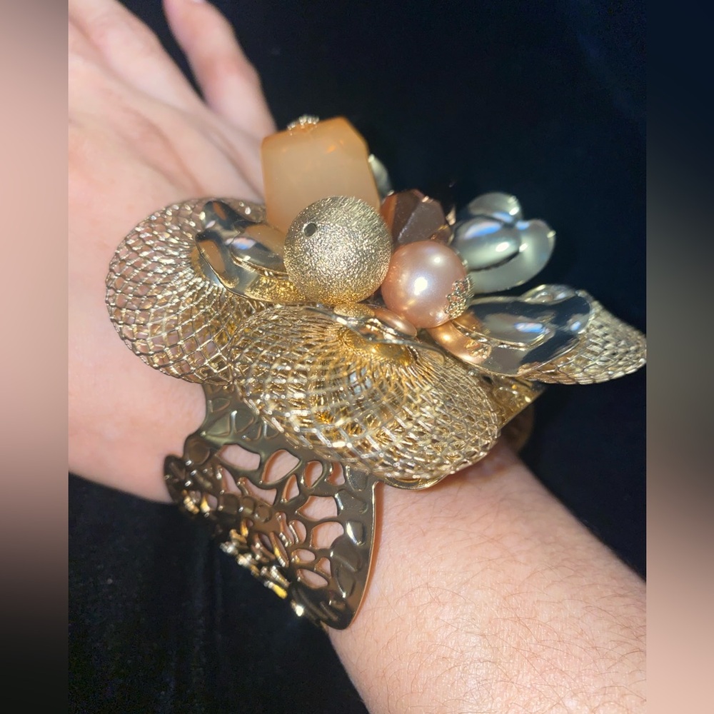 Ami Gold and Pearl Statement Bracelet